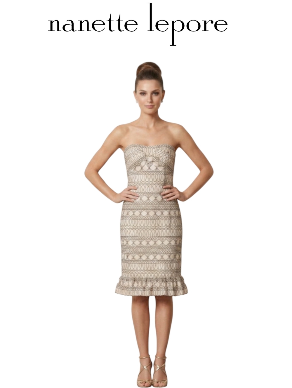 Nanette Lepore Beautiful Strapless  Bodice Ruffled Embroidered Hem Dress Size:2